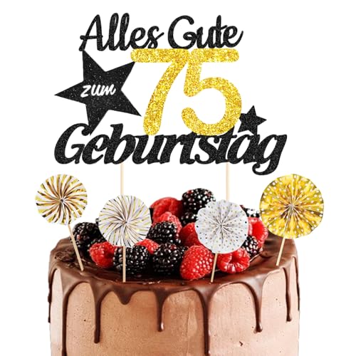 ALEGRE® Torten Deko 75 Geburtstag Mann Frau, 5 Stück Tortendeko Geburtstag 75, Kuchendeko 75 Geburtstag Deko, Alles Gute zum Geburtstag 75,75. Geburtstag Männer Frauen Kuchen Deko,Cake Topper 75 Jahre von ALEGRE