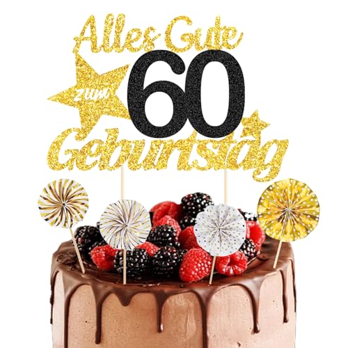 ALEGRE® Torten Deko 60 Geburtstag Mann Frau, 5 Stück Tortendeko Geburtstag 60, Kuchendeko 60 Geburtstag Deko, Alles Gute zum Geburtstag 60,60. Geburtstag Männer Frauen Kuchen Deko,Cake Topper 60 Jahre von ALEGRE