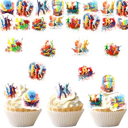 ALEGRE Alles Gute zur Jugendweihe Tortendeko Essbar,48 Stück Essbare Cupcake Topper Jugendweihe Deko Torte,Esspapier Tortendeko Jugendweihe Mädchen Junge,Bunt Kuchen Deko Jugendweihe Essbare von ALEGRE