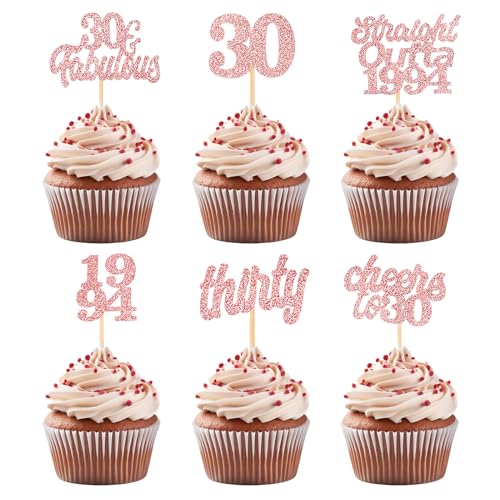 ALEGRE 24 Stück Tortendeko 30 Geburtstag Frau,Straight Outta 1994 Cupcake Topper 30. Geburtstag,Glitzer Cake Topper 30 Geburtstag Deko,Roségold Kuchendeko 30 von 1994,Muffin Deko 30 Geburtstag von ALEGRE