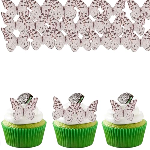 ALEGRE Schmetterlinge Cupcake Topper,48 Stück Essbar Tortendeko Schmetterling,Esspapier Schmetterlinge Deko Geburtstag,Schmetterling Muffin Deko Schwarz Weiß,Torten Deko für Geburtstag Mädchen Junge von ALEGRE