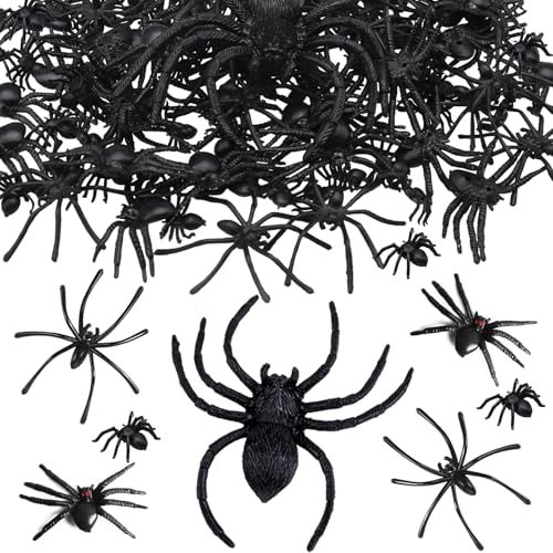 ALEGRE 122 Stück Spinne Halloween Deko, 4 Größen Spinnen Deko, Groß Realistische Spinne Streudeko, Spinnen Plastik,Plastikspinne Prank Artikel,Schwarze Spinnen Tischdeko,Gruselig Halloween Gummispinne von ALEGRE