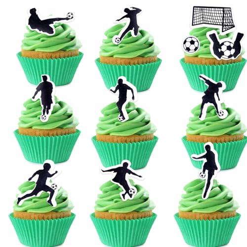 ALEGRE Essbare Tortendeko Fussball Geburtstag Deko,48 Stück Kuchen Deko Fußball Essbare,Fussball Deko Torte Essbar,Essbare Fussball Cake Topper,Fußball Cupcake Deko Essbar,Tortenaufleger Fussball von ALEGRE