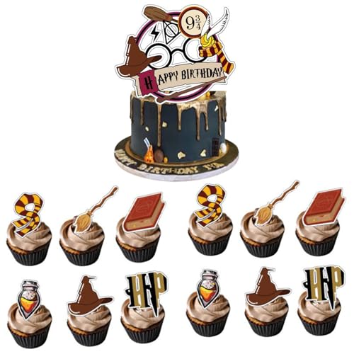 ALEGRE Glitter Magier Happy Birthday Tortendeko Geburtstag, 25 Stück Wizard Cupcake Topper Deko, Magical Cake Topper Geburtstag, Kindergeburtstag Party Deko Kuchen Deko, Magic Theme Party Supplies von ALEGRE