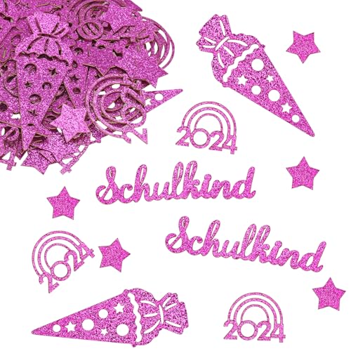 ALEGRE Glitzer Streudeko Einschulung Mädchen Junge Groß 2-8cm, 100 Stk Tischdeko Einschulung Deko, Konfetti Schulanfang Deko, Schultüte Regenbogen Deko Schulanfang, Schulkind Deko Schuleinführung Lila von ALEGRE