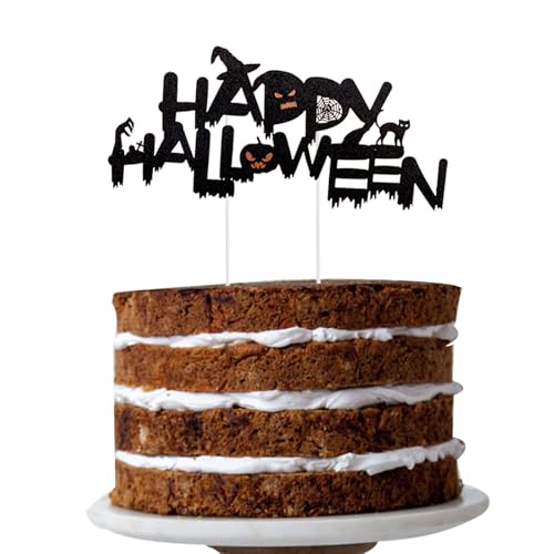 ALEGRE Halloween Tortendeko,Happy Halloween Cake Topper,Glitzer Halloween Deko Kuchen,Horror Halloween Kuchendeko Schwarz,Dekoration für Halloween Kuchen Party Zubehör von ALEGRE