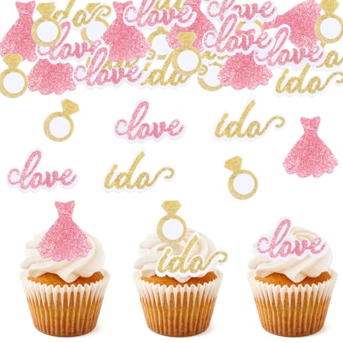 ALEGRE Essbare Tortendeko Hochzeit Cake Topper,60 Stück Essbare Deko für Hochzeitstorte,Love Cupcake Deko Essbar,I Do Tortenaufsatz,Hochzeit Kuchen Deko Essbar für Verlobung Hochzeit Antrag von ALEGRE