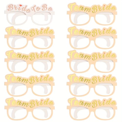 ALEGRE® JGA Partybrillen Set, 1 Paar Weiß Bride to Be Brille + 9 Paar Champagner Team Bride Brille, JGA Brille Team Braut, Jungesellinnenabschied Frau Accessoires, JGA Accessoires Frauen von ALEGRE