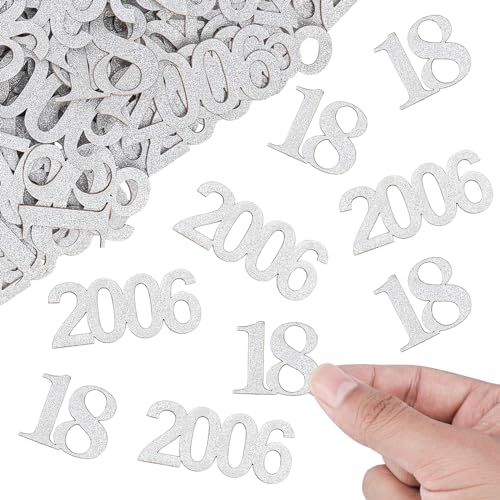 ALEGRE® Konfetti 18. Geburtstag Mädchen Junge Deko Groß 3-5cm,100 Stk 18 Geburtstag Deko Confetti Silber,Tischdeko Geburtstag 18 Jahre Geburtstag 2006,Deko 18. Geburtstag Streudeko, Geburtstagsdeko 18 von ALEGRE