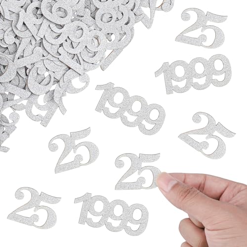 ALEGRE® Glitzer Konfetti 25 Geburtstag Deko Groß 3,5-5cm,100 Stk Tischdeko Silberhochzeit Deko Silber,Tischdeko 25. Geburtstag Frau Mann, Streudeko Geburtstag 25,Deko Silberhochzeit,Jubiläum 25 Jahre von ALEGRE