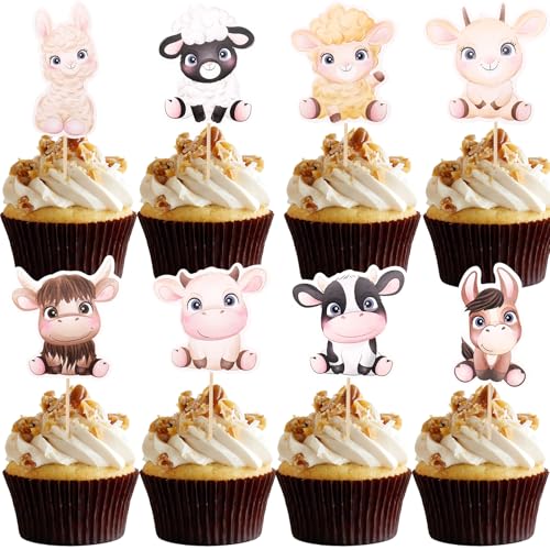 ALEGRE Tortendeko Bauernhof Geburtstag Deko,24 Stück Bauernhof Tiere Cupcake Topper,Kuchen Deko Bauernhof Tiere,Farm Tier Muffin Deko Kindergeburtstag,Nutztiere Tortendeko Geburtstag Kinder Babyparty von ALEGRE