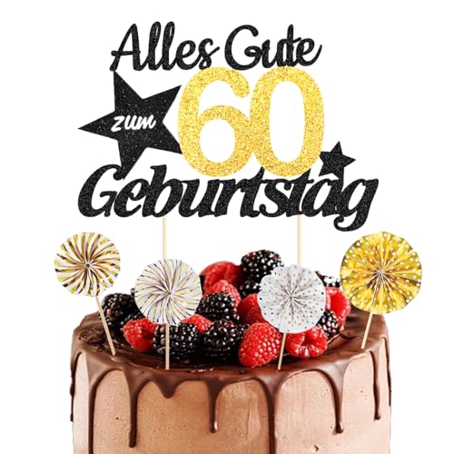 ALEGRE® Torten Deko 60 Geburtstag Mann Frau, 5 Stück Tortendeko Geburtstag 60, Kuchendeko 60 Geburtstag Deko, Alles Gute zum Geburtstag 60,60. Geburtstag Männer Frauen Kuchen Deko,Cake Topper 60 Jahre von ALEGRE