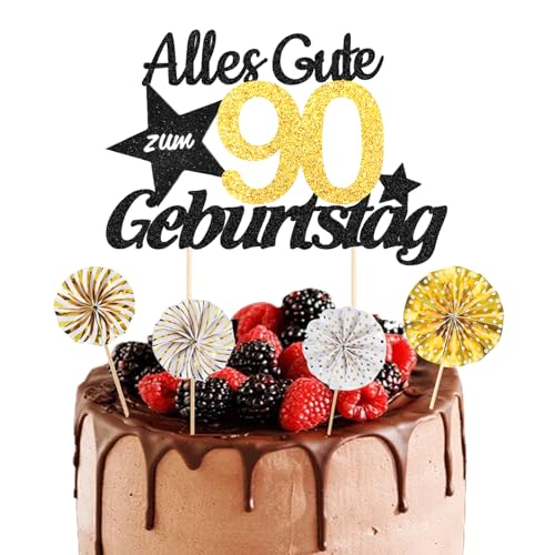 ALEGRE® Torten Deko 90 Geburtstag Mann Frau, 5 Stück Tortendeko Geburtstag 90, Kuchendeko 90 Geburtstag Deko, Alles Gute zum Geburtstag 90,90. Geburtstag Männer Frauen Kuchen Deko,Cake Topper 90 Jahre von ALEGRE