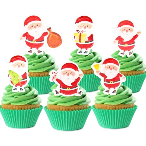 ALEGRE Essbare Tortendeko Weihnachten,48 Stück Kuchen Deko Weihnachten,Essbare Weihnachtsdeko für Torte,Esspapier Weihnachten Cupcake Topper,Essbare Deko Weihnachten,Muffin Deko Weihnachten Essbar von ALEGRE