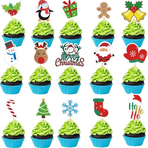 ALEGRE Weihnachten Cupcake Toppers 30 Stück Weihnachten Kuchen Topper,Merry Christmas Muffins Deko,Weihnachts Deko Torte Weihnachten Backen Zubehör,Weihnachten Tortendeko für Partys von ALEGRE