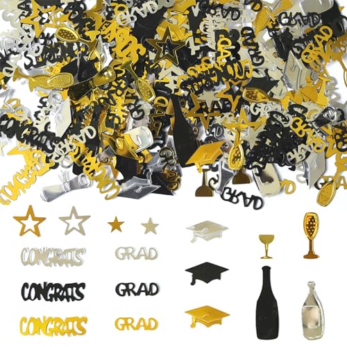 Graduation Deko Konfetti Schwarz Gold,500 Stk Bachelor Deko Tischdeko,Ausbildung Prüfung Bestanden Deko Abschluss Deko Confetti,Abschluss Hut Streudeko für Congratulations Grad Bestandene Prüfung von ALEGRE