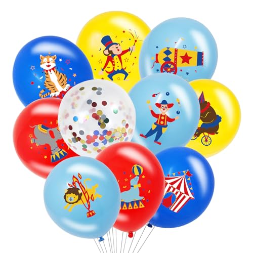 Karneval Deko Luftballons,20 Stk Zirkus Deko Ballon Rot Blau Gelb mit Latex Konfetti Luftballon,Karneval Party Deko Ballons,Zirkus Helium Ballon für Geburtstag Clown Karneval Themen Party Dekoration von ALEGRE