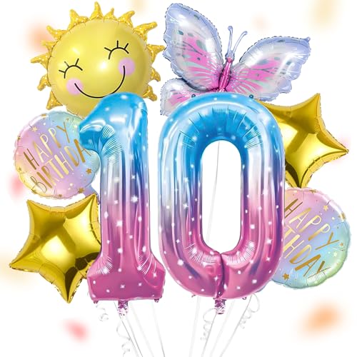 Sonne Schmetterlinge Luftballon 10 Jahre Mädchen, Schmetterling Geburtstagsdeko Mädchen 10 Jahre, Schmetterling Deko 10. Geburtstag Folienballon, Kindergeburtstag Deko für Schmetterling Themen Party von ALEGRE