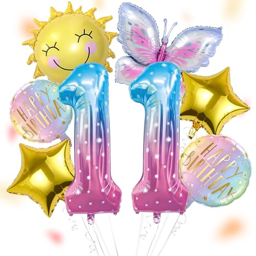 Sonne Schmetterlinge Luftballon 11 Jahre Mädchen, Schmetterling Geburtstagsdeko Mädchen 11 Jahre, Schmetterling Deko 11. Geburtstag Folienballon, Kindergeburtstag Deko für Schmetterling Themen Party von ALEGRE