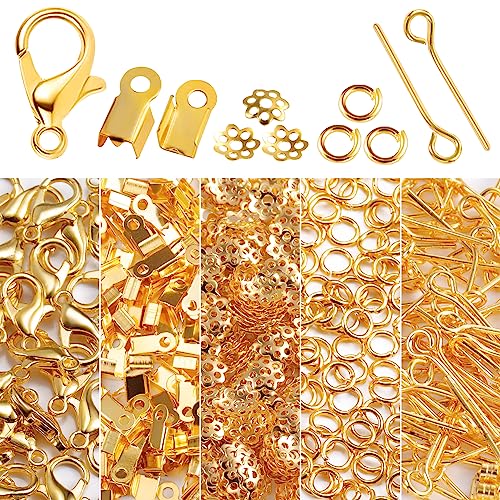 ALEXCRAFT 1250 Stück Schmuckherstellung Zubehör Set Inklusive Gold Kettenverschluss Armband Verschluss Lobster Clasp Open Jump Rings für DIY Anfänger Armband Schmuckherstellung von ALEXCRAFT