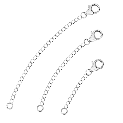 ALEXCRAFT Kettenverlängerung Silber Fußkette Silber 925 Verlangen Ketten Set Karabinerverschluss Armband Halskette Verlängerungsketten für DIY Schmuckherstellung 3 Stück(1 2 3 inch,3 mm) von ALEXCRAFT