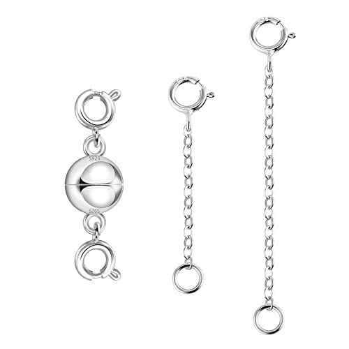 ALEXCRAFT Kettenverlängerung Silber Magnetverschluss, 3PCS Sterling Silber 925 Halskette Armband Ketten Verlängerung Dopp Karabinerverschluss Groß Verlängerungskette zum Schmuckherstellung von ALEXCRAFT