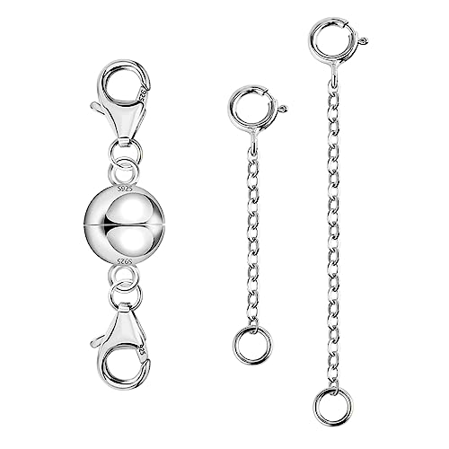 Magnet Kettenverlängerung Silber, ALEXCRAFT Sterling Silber 925 Magnetverschluss Halskette Armband Ketten Verlängerung Magnet Doppel Karabinerverschluss Verlängerungskette 1 2 Zoll Schmuckherstellung von ALEXCRAFT