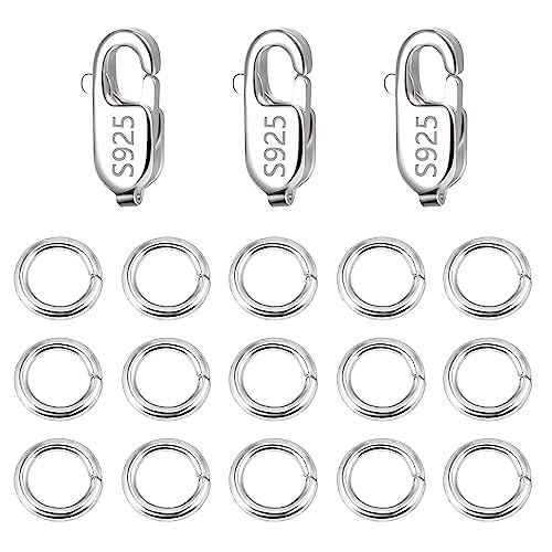 ALEXCRAFT Sterling Silber 925 Kettenverschluss Schmuckverschluss, 23 Stück ketten Halskette Verbinder Verschluss Offene Rings Biegeringe 5mm Schmuckringel Karabinerverschluss Groß Schmuckherstellung von ALEXCRAFT