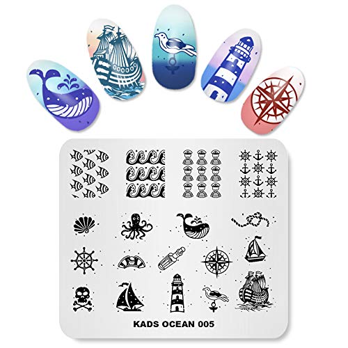 Stamping Platten Nail Art Vorlage Jigs Maniküre Ocean Blue Marine Leuchtturm Fisch Anker Welle Multi-Pattern Design Stamping Image Stencil Tools Nail Art von ALEXNAILART