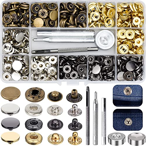 120 Sets Leder Druckknopf Kupfer Druckknöpfe Metall Bronze Kleidung Snaps Taste mit Fixierwerkzeug Kit für Kleidung Leder Handwerk Jacke Brieftasche Handtasche(12 mm) von ALFFREUDE