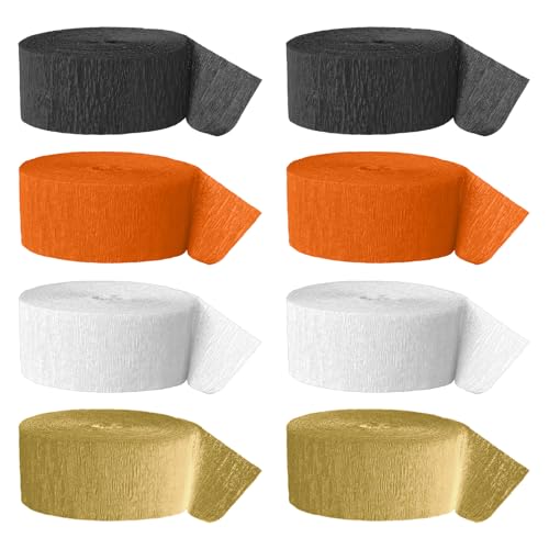 Bänder Kreppbänder Weiß Orange Schwarz Gold 8-Rollen Set 4.5cm×25m Luftschlangen Mehrfarbig,Creppapier Seidenpapier Streamer für Hochzeit Geburtstags Party Feier Dekoration von ALI2