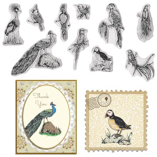 ALIBBON 10 Vögel Clear Stamps für Kartenherstellung und Fotoalbum Dekorationen, Verschiedene Realistische Vögel Transparente Silikon Stempel Gummidichtung Stempel für Handwerk Journal DIY Scrapbooking von ALIBBON