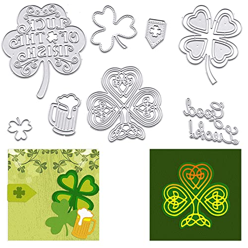 ALIBBON 2 Stück St. Patrick's Day Stanzformen für Kartenherstellung, Kleeblatt, Blätter, Stanzformen aus Metall, Vorlage, Glück der irischen Wörter zum Basteln, Präge, Scrapbooking-Zubehör von Alibbon