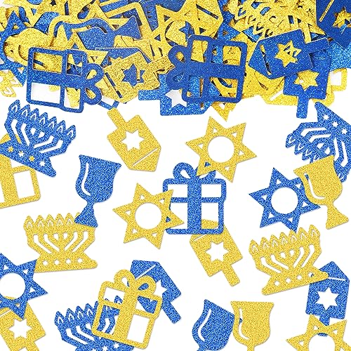 ALIBBON 200 Stück Happy Chanukka Konfetti Chanukkiah Davidstern Konfetti Dreidel Geschenk Menora Werfen Konfetti Blau Gold Glitzer Chanukah Konfetti Tischstreuung für Chanukka Weihnachten von ALIBBON