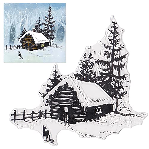 ALIBBON Frohe Weihnachten Schneehaus Clear Stamps für Kartenherstellung und Fotoalbum Dekorationen, Baum Elch Schnee Landschaft Transparent Silikon Clear Stamps zum Basteln und DIY Scrapbooking von Alibbon