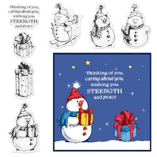 ALIBBON Frohe Weihnachten Schneemann Clear Stamps für Kartenherstellung und Fotoalbum Dekorationen, Weihnachtsgeschenkstempel, Sentiment Worte Transparente Silikonstempel zum Basteln und DIY von ALIBBON