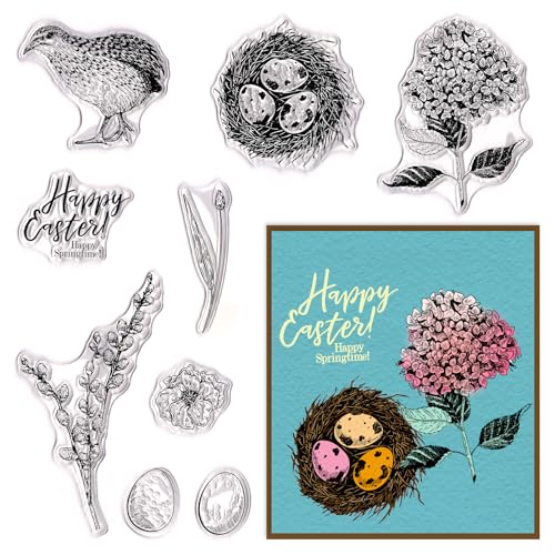 ALIBBON Happy Easter Clear Stamps for Card Making and Photo Album Decorations, Easter Egg Stamps, Bird Flower Transparent Silicone Stamps for Crafting and DIY Scrapbooking von ALIBBON