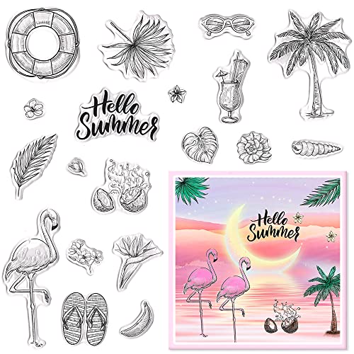 ALIBBON Hello Summer Clear Stamps for Card Making and Photo Album Decorations, Summer Holiday Stamps, Summer Beach Plants Transparent Silicone Stamps for Crafting and DIY Scrapbooking von Alibbon