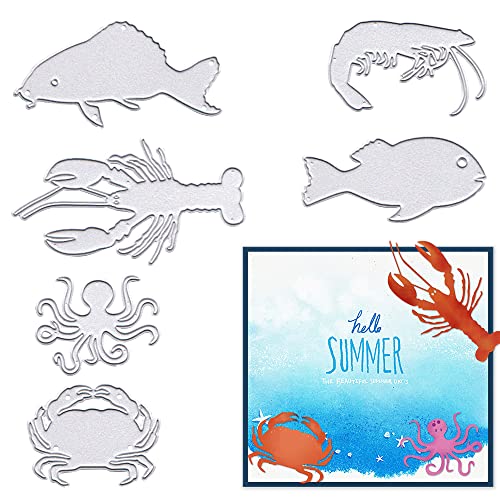 ALIBBON Marine Life Stanzformen für Kartenherstellung, Fischkrebse, Metallschablonen, Garnelen-Hummer, Oktopus-Stanzformen zum Basteln, DIY-Fotoalbum, Papierprägung, Scrapbooking-Zubehör von ALIBBON