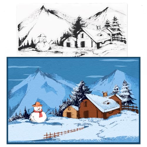 ALIBBON Merry Christmas Mountain Tree House Clear Stamps for Card Making and Photo Album Decorations, Winter Scenery Stamps, Snowman Transparent Silicone Stamps for Crafting and DIY Scrapbooking von Alibbon