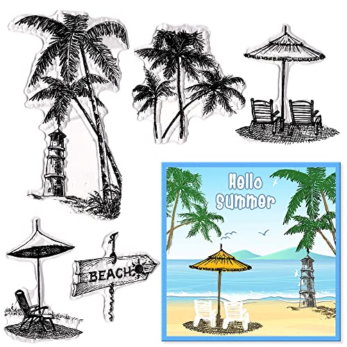 ALIBBON Summer Tree Clear Stamps for Card Making and Photo Album Decorations, Summer Beach Stamps, Summer Holiday Transparent Silicone Stamps for Crafting and DIY Scrapbooking von ALIBBON