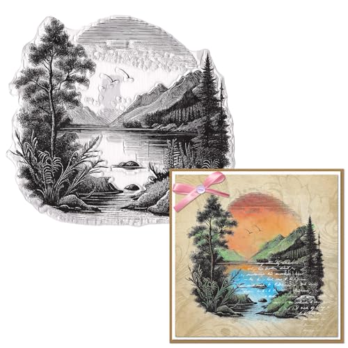 ALIBBON Tree Lake Mountain Clear Stamps for Card Making and Photo Album Decorations, Natural Scenery Background Transparent Silicone Stamps Rubber Seal Stamps for Crafts Journal DIY Scrapbooking von ALIBBON