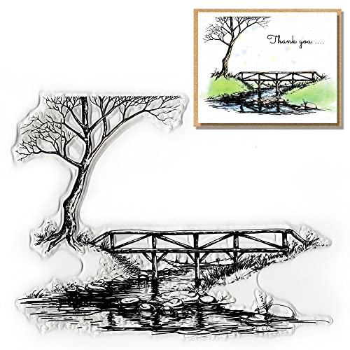 Bridge Tree Clear Stamps for Card Making and Photo Album Decorations, River Stone Clear Stamps Nature Scenery Transparent Silicone Rubber Stamps for Card Making and DIY Scrapbooking von ALIBBON