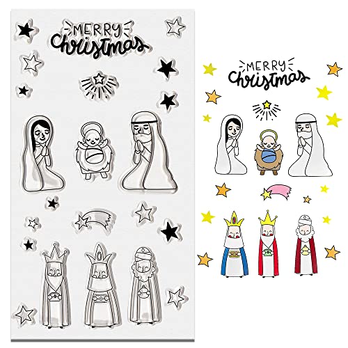 Frohe Weihnachten Klare Stempel für Kartenherstellung und Fotoalbum Dekorationen, Religion Gebetsstempel, Stern Christlich Transparent Silikon Klar Stempel für Basteln und DIY Scrapbooking von ALIBBON