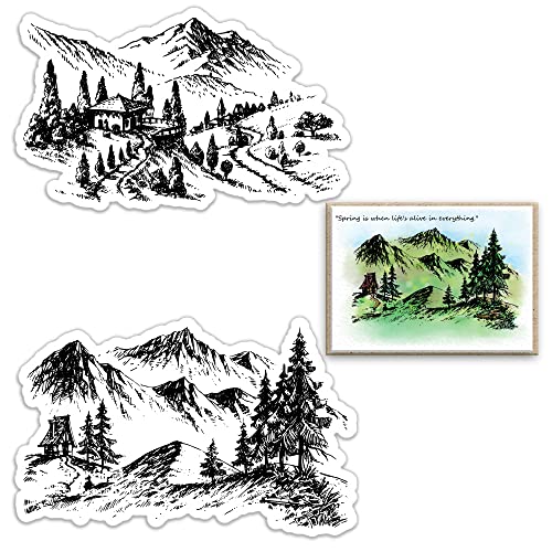 Transparente Stempel aus Silikon, Motiv: Bergbaum, Wald, Baumhütte, Hütte, Landschaft, transparent, für Kartengestaltung, Fotoalbum, Dekorationen und DIY Scrapbooking von Alibbon