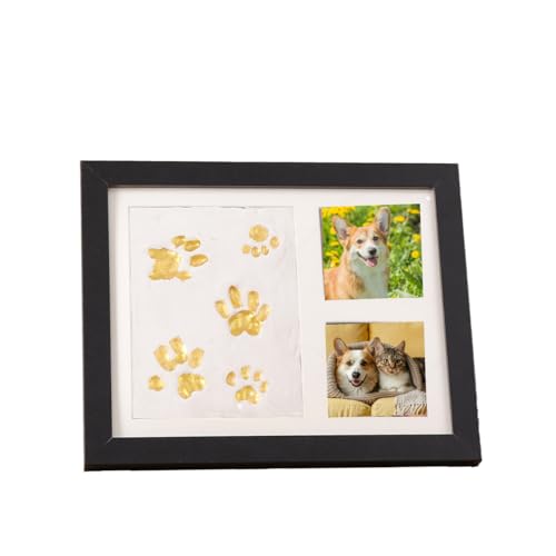 ALICEEDG Pfotenabdruck Set Katze, Holz Bilderrahmen, 3D-Gipsabdruck-Set, Pfotenabdruck Set Hund Geschenke für Katzen- oder Hundebesitzer, Geschenke für Heimdekoration Unvergesslich, Hunde, Schwarz von ALICEEDG