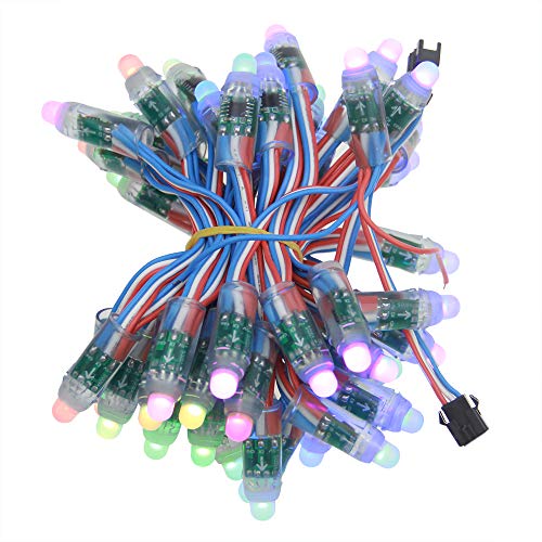 ALITOVE WS2811 Pixels Individually Addressable RGB Lichterketten 50pcs LEDs 5V 12mm Diffused Digital Dream Color Programmable LED Bullet Module String Light Wasserdicht IP68 für Außen & Innen von ALITOVE