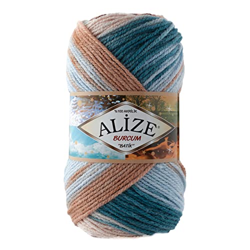 500g Strick-Garn ALIZE BURCUM Batik Strick-Wolle Handstrickgarn, Farbe wählbar, Farbe:7648 braun blau beige von ALIZE BURCUM