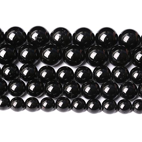 10 mm, 36 Stück natürliche schwarze Turmalin-Edelsteine, Klasse A, Perlen für Schmuckherstellung, DIY-Armband, Kristall, 1 Strang von ALJXMNASFSS1