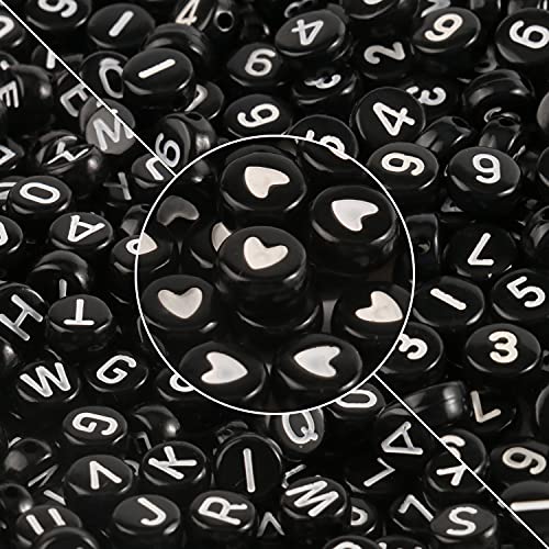 1000 Stück Acryl Perlen Rund Schwarz 4x7mm Buchstabenperlen Alphabet Perlen Herzförmige Perlen für Schmuckherstellung Armband DIY von ALJXMNASFSS1